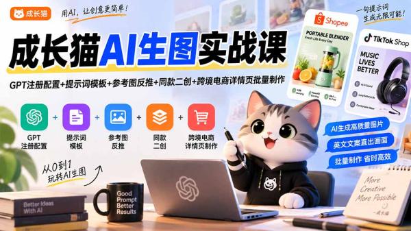 图片[1]-成长猫AI生图实战课｜GPT注册配置+提示词模板+参考图反推+同款二创+跨境电商详情页批量制作-一鸣资源网