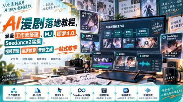 AI漫剧落地教程，涵盖工作流搭建、MJ、即梦4.0、Seedance2实操，视频剪辑画质修复音频生成一站式教学-一鸣资源网