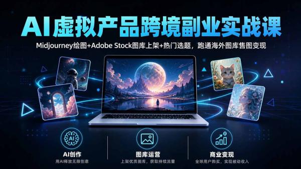AI虚拟产品跨境副业实战课｜Midjourney绘图+Adobe Stock图库上架+热门选题，跑通海外图库售图变现-一鸣资源网