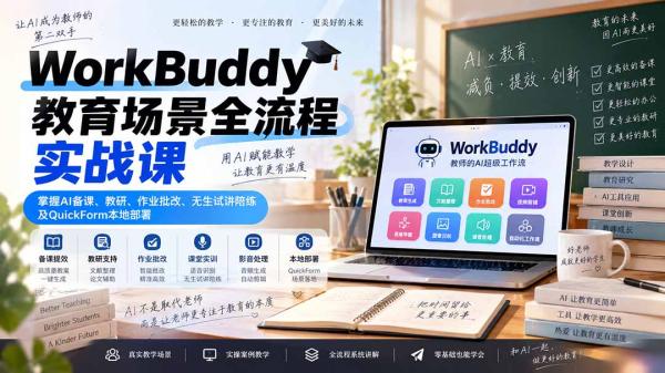 WorkBuddy教育场景全流程实战课：掌握AI备课、教研、作业批改、无生试讲陪练及QuickForm本地部署-一鸣资源网