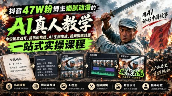 图片[1]-抖音47W粉博主猫腻动漫的AI真人漫剧教学，小说剧本改写、提示词推理、AI生图生成、视频剪辑封面一站式实操课程-一鸣资源网