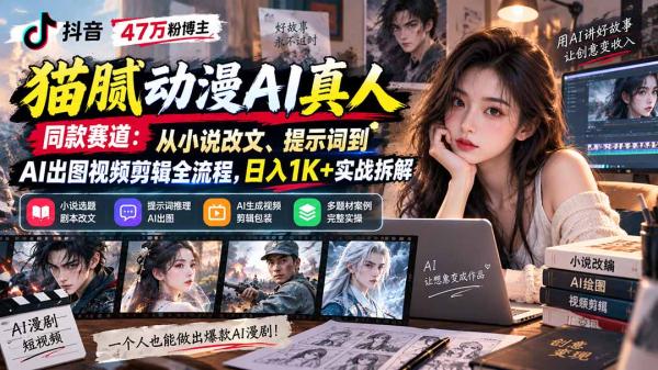 图片[1]-抖音47万粉博主猫腻动漫AI真人同款赛道：从小说改文、提示词到AI出图视频剪辑全流程，日入1K+实战拆解-一鸣资源网