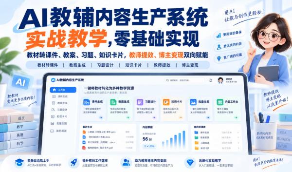 图片[1]-AI教辅内容生产系统实战教学，零基础实现教材转课件、教案、习题、知识卡片，教师提效、博主变现双向赋能-一鸣资源网