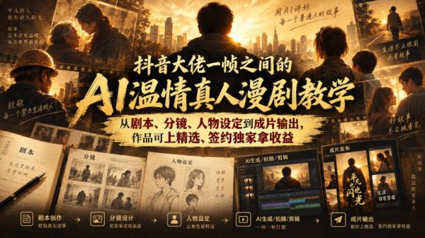 抖音大佬一帧之间的AI温情真人漫剧教学，从剧本、分镜、人物设定到成片输出，作品可上精选、签约独家拿收益-一鸣资源网