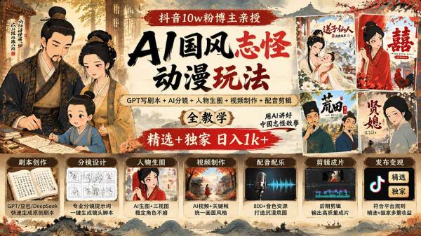 图片[2]-抖音10w粉博主亲授AI国风志怪动漫玩法｜GPT写剧本+AI分镜+人物生图+视频制作+配音剪辑全教学｜精选+独家日入1k+-一鸣资源网