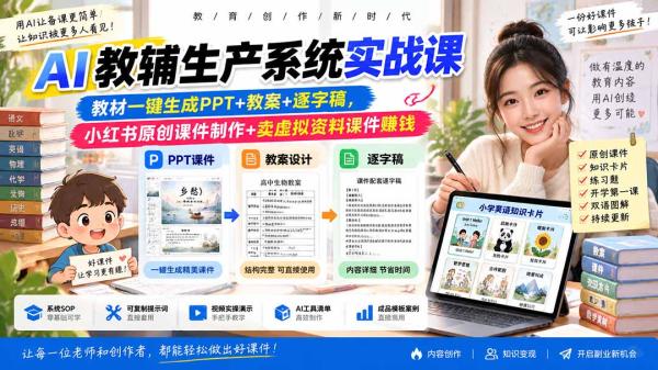图片[2]-AI教辅生产系统实战课｜教材一键生成PPT+教案+逐字稿，小红书原创课件制作+卖虚拟资料课件赚钱-一鸣资源网