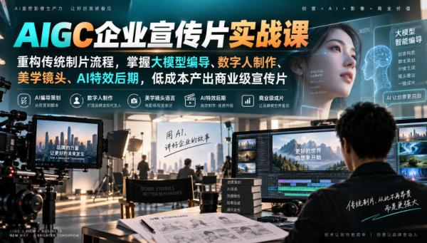 AIGC企业宣传片实战课，重构传统制片流程，掌握大模型编导、数字人制作、美学镜头、AI特效后期，低成本产出商业级宣传片-一鸣资源网