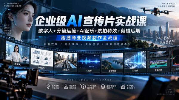 图片[1]-企业级AI宣传片实战课｜数字人+分镜运镜+AI配乐+航拍特效+剪辑后期，跑通商业视频制作全流程-一鸣资源网