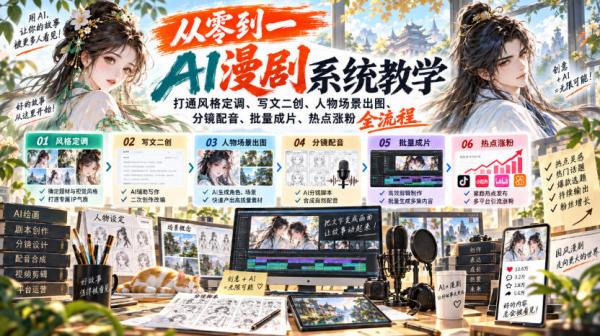 从零到一AI漫剧系统教学，打通风格定调、写文二创、人物场景出图、分镜配音、批量成片、热点涨粉全流程-一鸣资源网