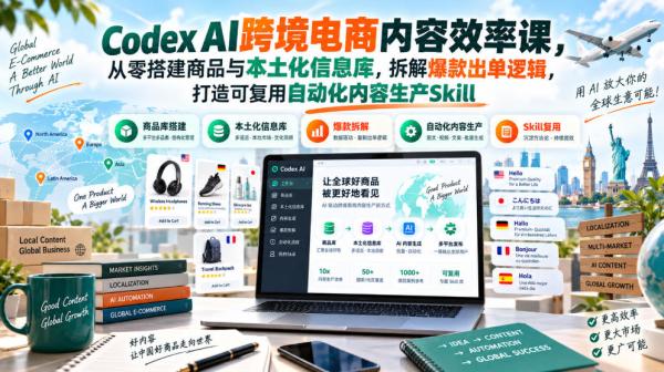 图片[1]-Codex AI跨境电商内容效率课，从零搭建商品与本土化信息库，拆解爆款出单逻辑，打造可复用自动化内容生产Skill-一鸣资源网