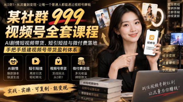 图片[1]-某社群999视频号全套课程，AI剧情短视频带货、短引短挂与微付费落地，手把手搭建视频号带货盈利体系-一鸣资源网