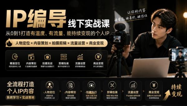 图片[1]-【无水印】IP编导线下实战课，从人物定位到短视频拍摄剪辑，全流程打造有温度、有流量、能持续变现的个人IP内容-一鸣资源网