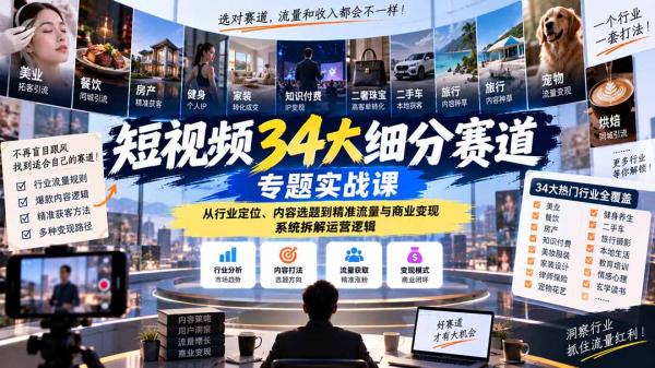 图片[2]-短视频34大细分赛道专题实战课：从行业定位、内容选题到精准流量与商业变现，系统拆解运营逻辑-一鸣资源网