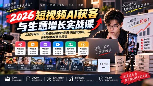 图片[2]-2026短视频AI获客与生意增长实战课：从账号定位、内容模板到投放直播与矩阵复制，拆解实体获客全流程-一鸣资源网