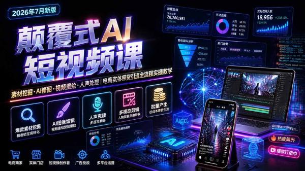 图片[1]-颠覆式AI短视频课-更新｜素材挖掘，AI修图，视频重绘，人声处理｜电商实体带货引流全流程实操教学-一鸣资源网