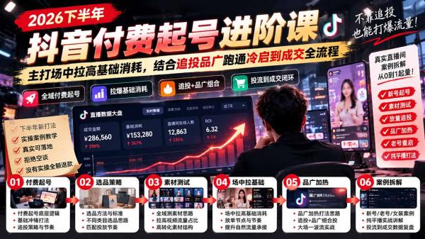 图片[1]-2026下半年抖音付费起号进阶课：主打场中拉高基础消耗，结合追投品广跑通冷启到成交全流程-一鸣资源网