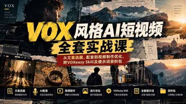 图片[2]-【无水印】VOX风格AI短视频全套实战课：从文案选题、配音到视频制作优化，附VOXeasy Skill及提示词资料包-一鸣资源网