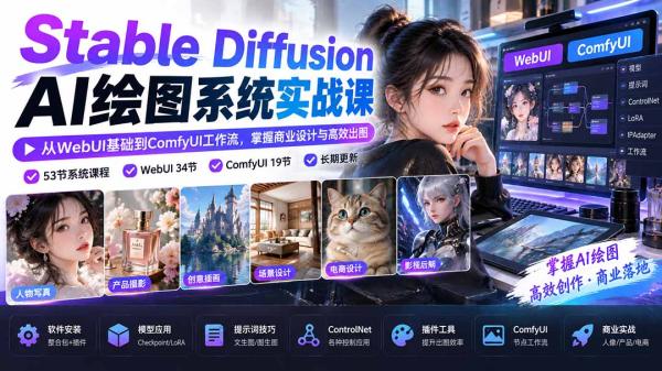 图片[2]-【无水印】Stable Diffusion AI绘图系统实战课：从WebUI基础到ComfyUI工作流，掌握商业设计与高效出图-一鸣资源网