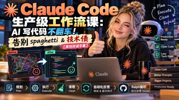 Claude Code 生产级工作流课：AI 写代码不翻车！告别 spaghetti & 技术债【原创双语字幕】-一鸣资源网