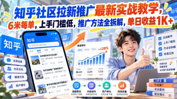知乎社区拉新推广最新实战教学，6米每单，上手门槛低，推广方法全拆解，单日收益1K+！(更新0930)-一鸣资源网