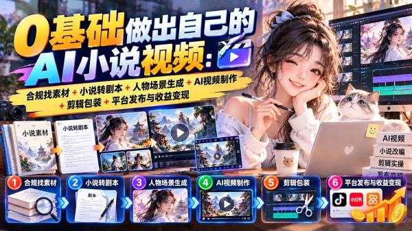 0基础做出自己的AI小说视频：合规找素材+小说转剧本+人物场景生成+AI视频制作+剪辑包装+平台发布与收益变现-一鸣资源网