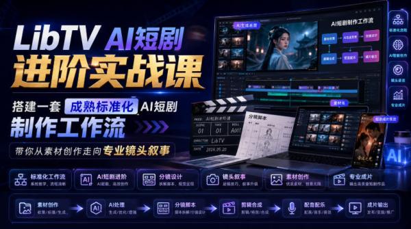 LibTV AI短剧进阶实战课，搭建一套成熟标准化AI短剧制作工作流，带你从素材创作走向专业镜头叙事(更新)-一鸣资源网