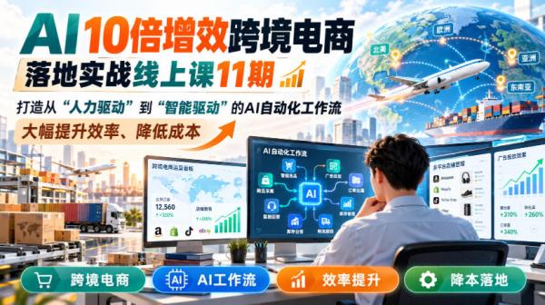 AI 10倍增效跨境电商落地实战线上课11期，打造从人力驱动到智能驱动的AI自动化工作流，大幅提升效率、降低成本-一鸣资源网