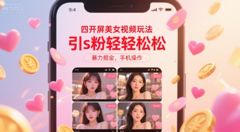 图片[1]-四开屏美女视频玩法，引s粉轻轻松松，暴力掘金，手机操作【揭秘】-一鸣资源网