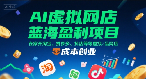 AI虚拟网店蓝海盈利项目，在家开淘宝、拼多多、抖店等虚拟品网店，零成本创业-一鸣资源网