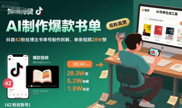 图片[1]-AI制作爆款书单，抖音42粉丝博主书单号制作拆解，单条视频28W赞-一鸣资源网