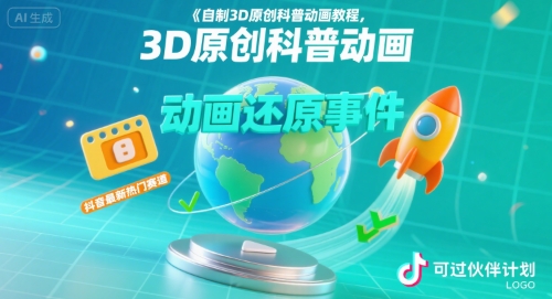 图片[1]-自制3D原创科普动画教程，动画还原事件，抖音最新热门赛道，可过伙伴计划-一鸣资源网