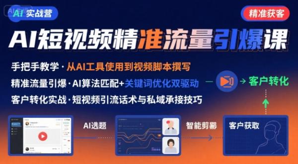 AI+短视频引爆精准客户实战营，手把手教你引爆Ai短视频精准流量-一鸣资源网