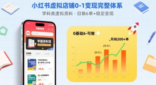 小红书虚拟店铺0-1变现完整体系：卖学科类虚拟资料，一天6张+，很稳定【已完结】-一鸣资源网