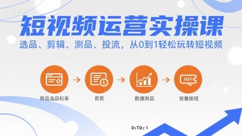 短视频运营实操课，选品、剪辑、测品、投流，从0到1轻松玩转短视频-一鸣资源网