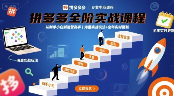 拼多多全阶实战课程，从新手小白到运营高手，海量实战玩法+全年实时更新【2025年9月更新】-一鸣资源网