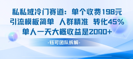 私域冷门赛道单个收费198米引流模板简单人群精准 45%的转化率单人一天大概收益多张-一鸣资源网