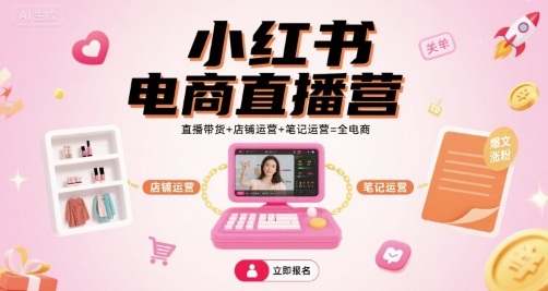 图片[1]-小红书电商直播营，直播带货+店铺运营+笔记运营=全电商-一鸣资源网