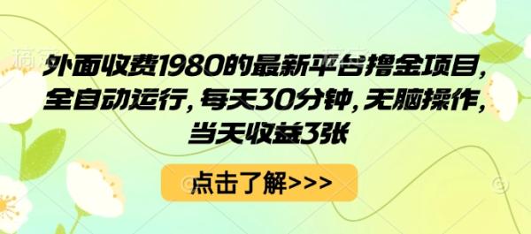 图片[1]-外面收费1980的最新平台撸金项目，全自动运行，每天30分钟，无脑操作，当天收益3张【揭秘】-一鸣资源网