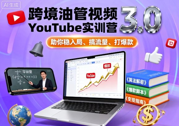 跨境油管视频YouTube实训营3.0，助你稳入局、搞流量、打爆款-一鸣资源网