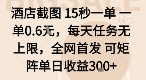 酒店截图15秒一单，一单0.6米，每天任务无上限，全网首发可矩阵单日收益3张【揭秘】-一鸣资源网