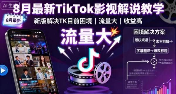 8月最新TikTok影视解说教学，新版解决TK目前困境，流量大，收益高-一鸣资源网