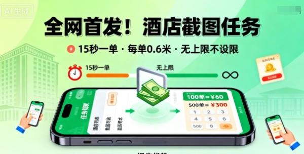 全网首发！酒店截图任务，15秒一单，每单0.6米，任务无上限不设限，矩阵操作单日3张到手【揭秘】-一鸣资源网