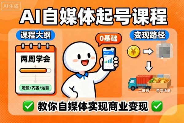 AI自媒体起号课程，0基础小白两周学会，教你自媒体实现商业变现-一鸣资源网