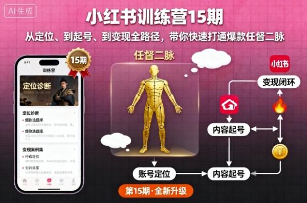 小红书训练营15期，从定位、到起号、到变现全路径，带你快速打通爆款任督二脉-一鸣资源网
