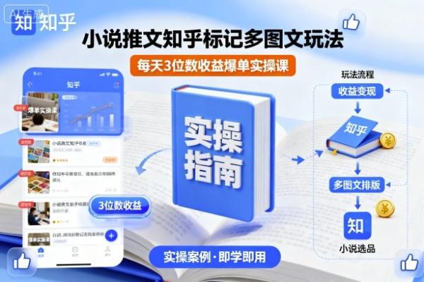 小说推文知乎标记多图文玩法，每天3位数收益爆单实操课-一鸣资源网