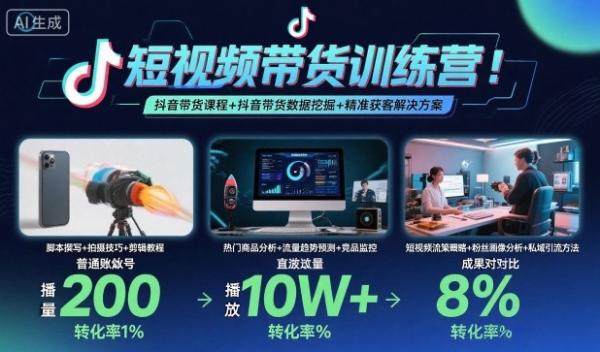 短视频带货训练营，抖音带货课程+抖音带货数据挖掘+精准获客解决方案-一鸣资源网