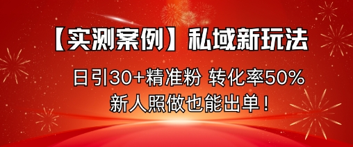 【实测案例】私域新玩法，日引30+精准粉，转化率50%，新人照做也能出单！-一鸣资源网