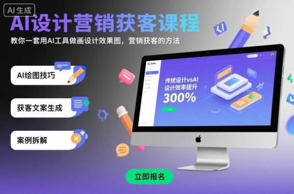 AI设计营销获客课程，教你一套用AI工具做画设计效果图，营销获客的方法-一鸣资源网