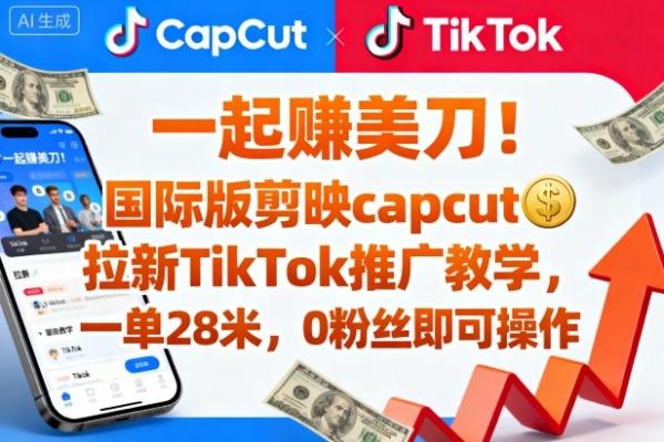 一起賺美刀！国际版剪映capcut拉新TikTok推广教学，一单28米，0粉丝即可操作（附推广入口和教学）-一鸣资源网